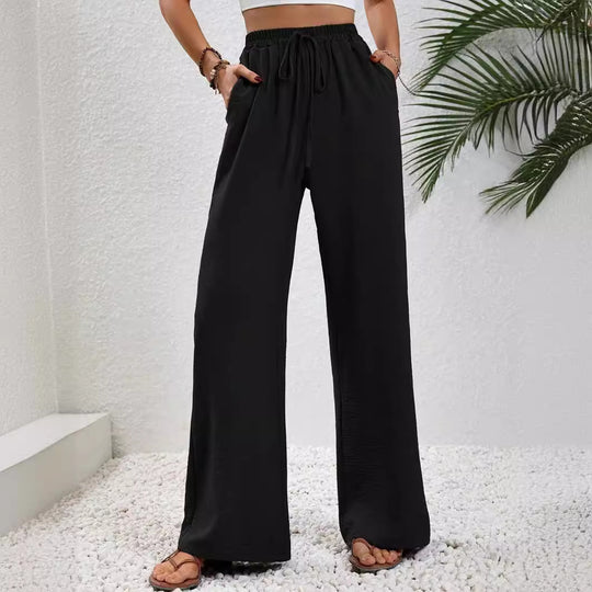 Damen Bequeme leichte Palazzo-Hose mit elastischem Bund und praktischen Taschen R&B