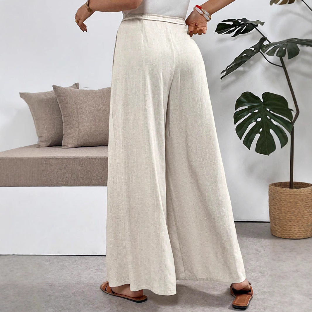 Damen Weit geschnittene Leinenhose mit verstellbarem Bund R&B