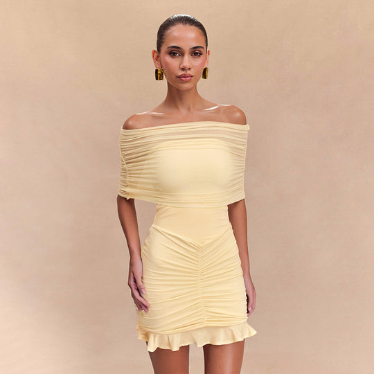 Damen Mini-Wickelkleid mit elegantem Off-Shoulder Design und raffinierten Rüschendetails R&B