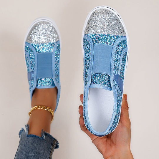 Damen Glitzernde Slip-On Sneakers mit elastischem Einsatz und dekorativen Akzenten R&B