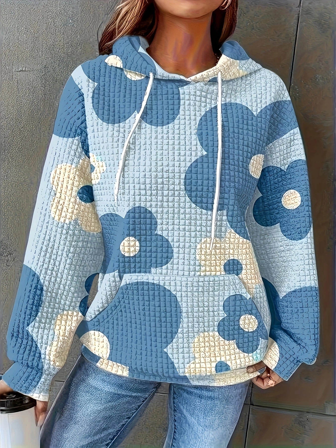 Damen Kapuzenpullover mit floralem Design und strukturiertem Stoff R&B