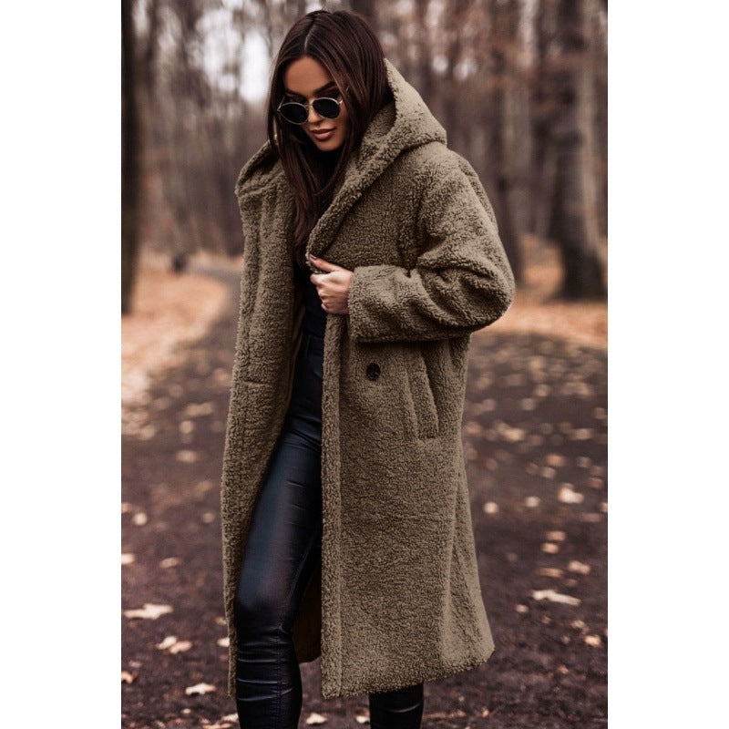 Damen kuscheliger Fleece-Mantel mit Kapuze und praktischen Taschen R&B