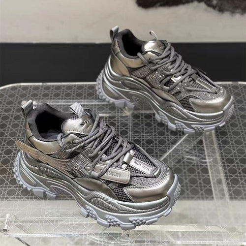 Damen Sportliche Chunky Sneakers mit Glitzer-Elementen und verstärktem Profil R&B