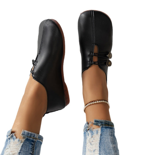 Damen Ballerinas mit elastischem Riemen und dekorativem Knopf R&B