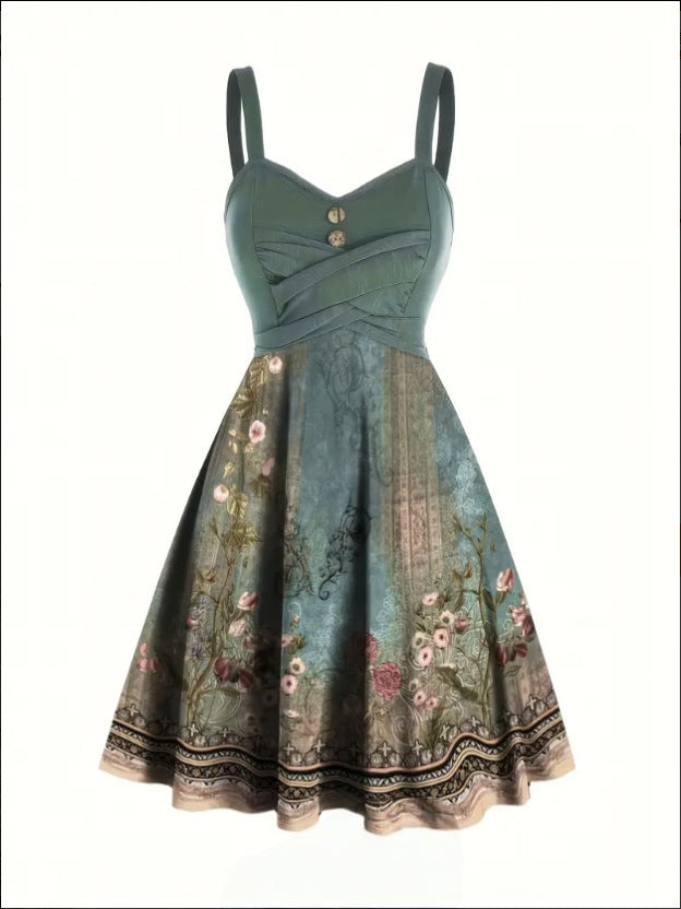 Damen  Kleid mit floralem Design und Zierknöpfen R&B