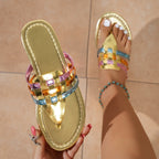 Damen modische Zehentrenner-Sandalen mit farbenfrohen, geflochtenen Riemen R&B