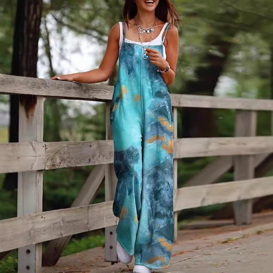 Damen Maxikleid mit verspieltem Ethno-Muster und breiten Trägern R&B