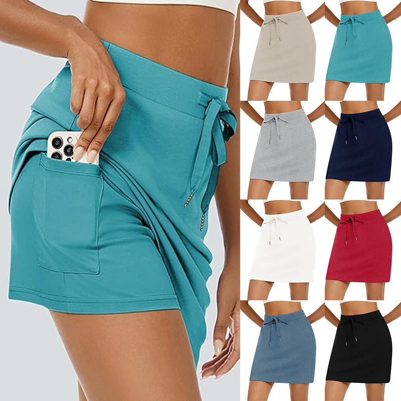 Damen Sportlicher Minirock mit Verstellbarem Kordelzug und Seitlichen Taschen R&B