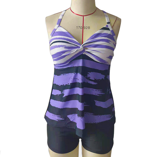 Damen Tankini-Oberteil mit gestreiftem Muster und bequemen Shorts R&B