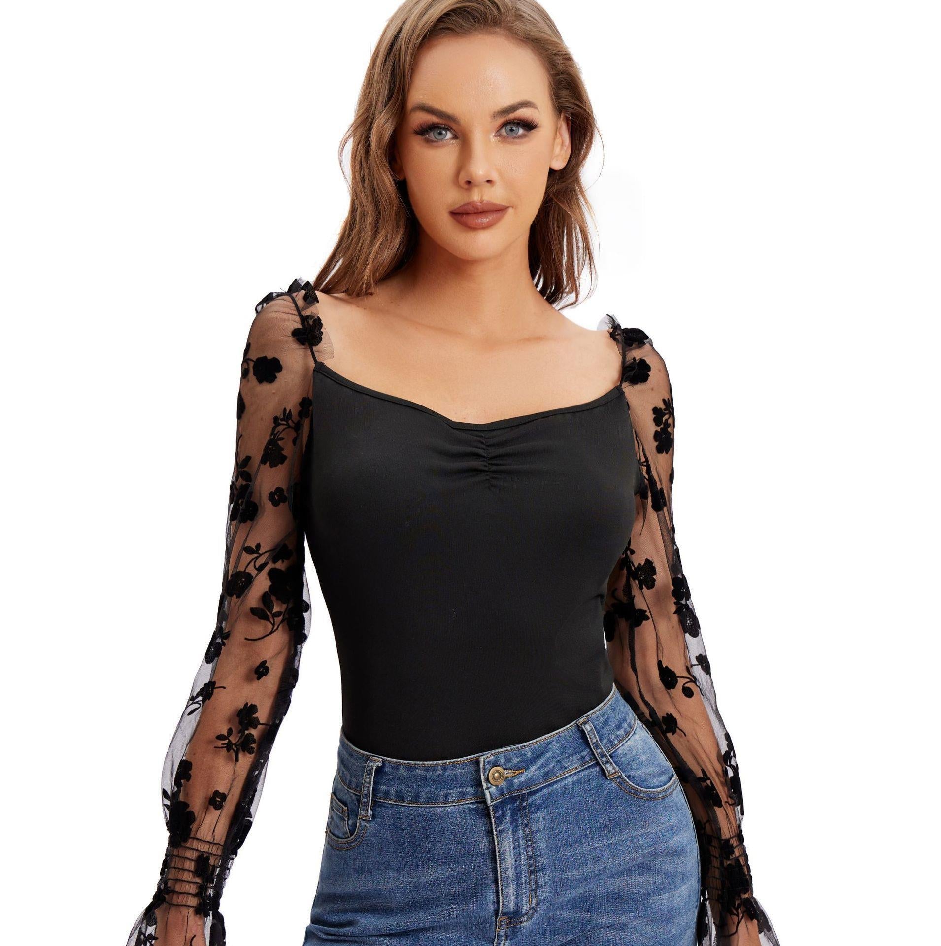 Damen Body mit floralen Puffärmeln und elegantem Design R&B