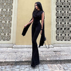 Damen Eleganter Jumpsuit mit Drapierung und weiter Beinführung R&B
