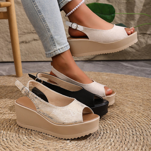 Damen Plateau-Sandalen mit offenem Zehenbereich und praktischem Klettverschluss R&B