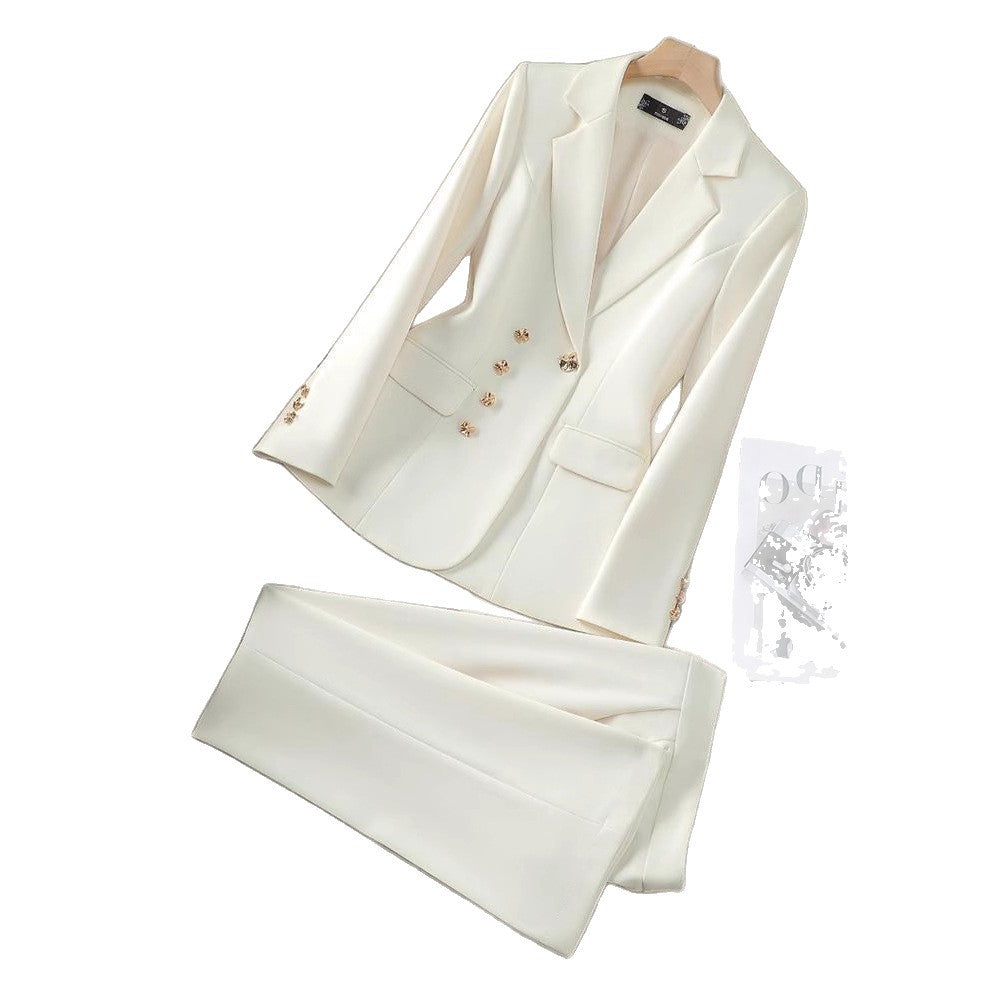 Damen Elegantes Blazer- und Hosen-Set mit goldenen Knopfdetails R&B