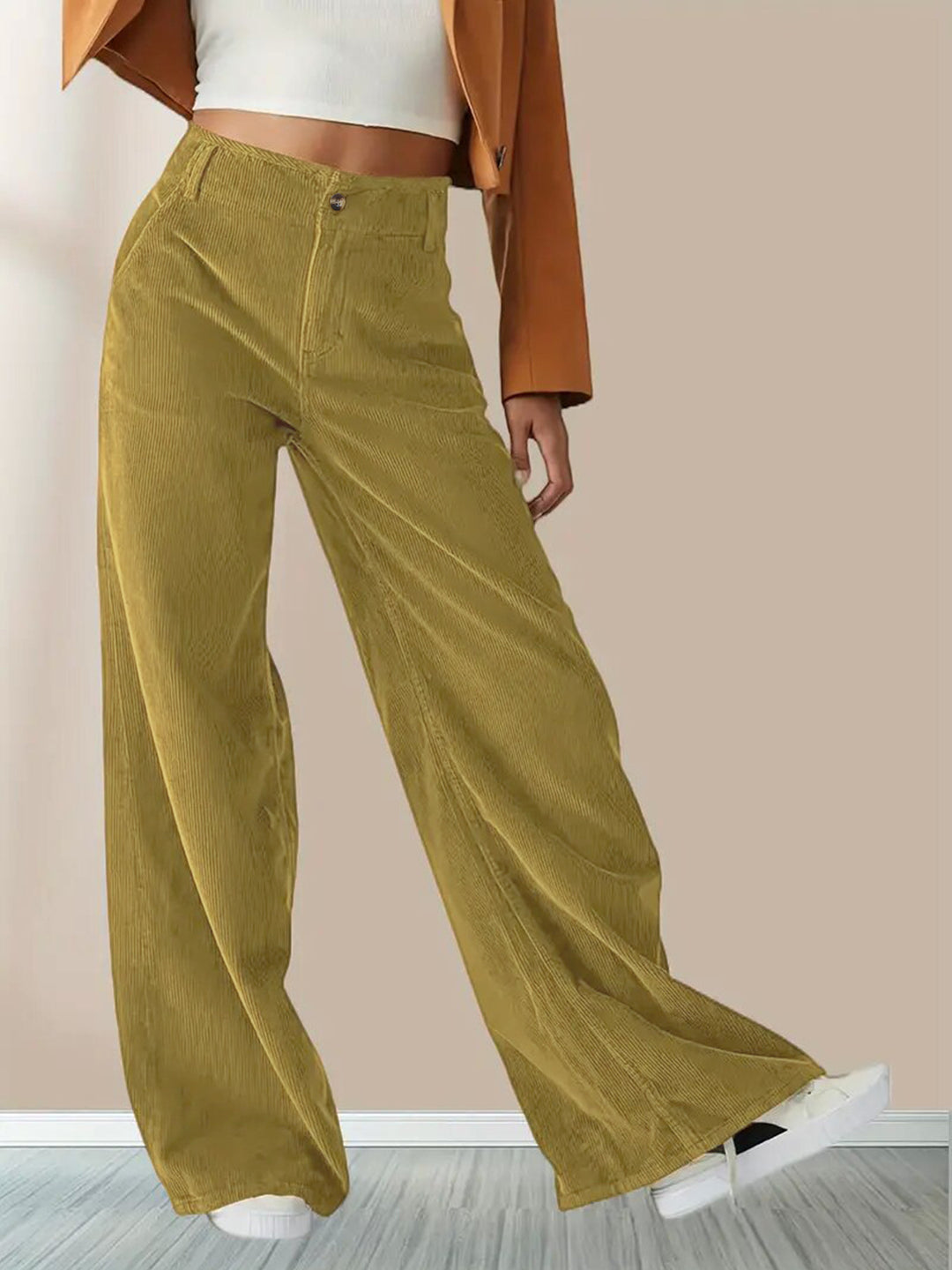 Damen Weit geschnittene Stoffhose mit hohem Bund und praktischen Taschen R&B