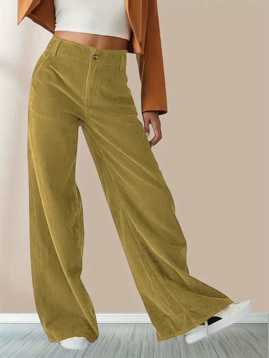 Damen Weit geschnittene Stoffhose mit hohem Bund und praktischen Taschen R&B