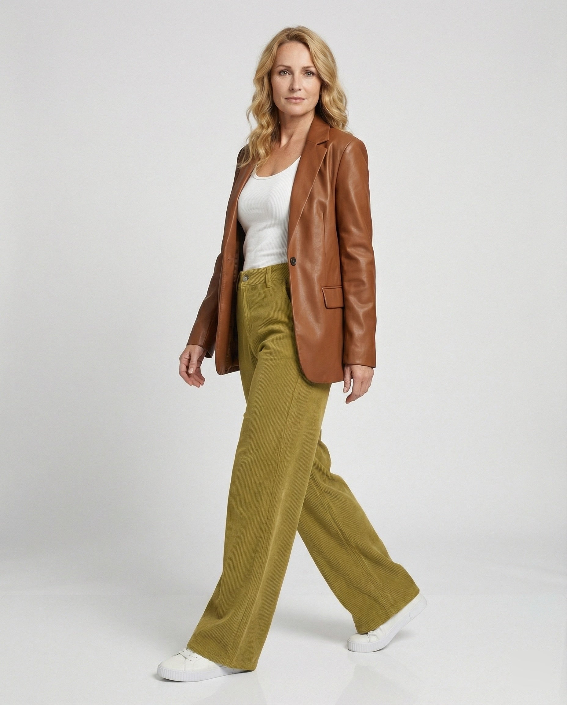 Damen Cordhose High Waist gerades Bein