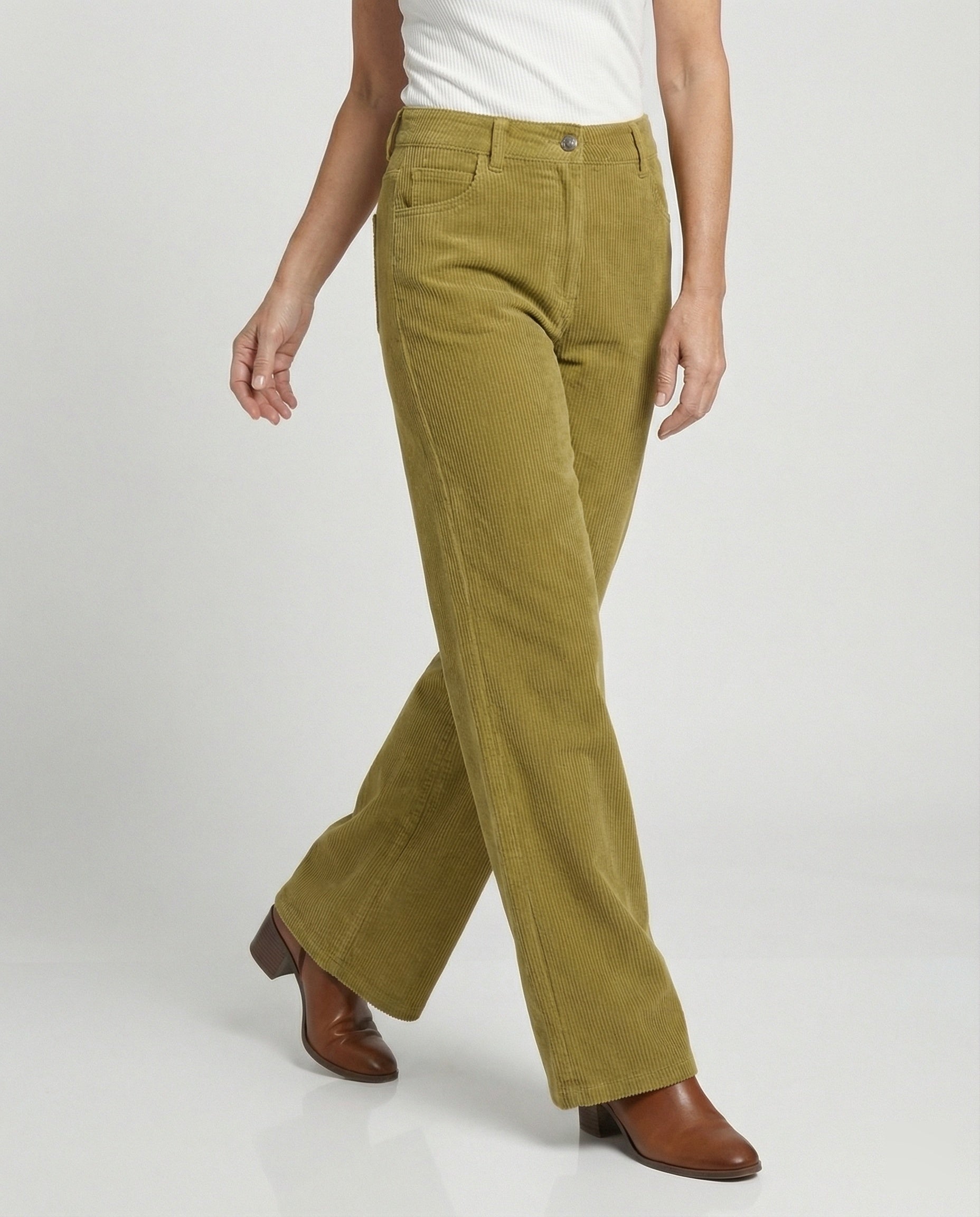Damen Cordhose High Waist gerades Bein