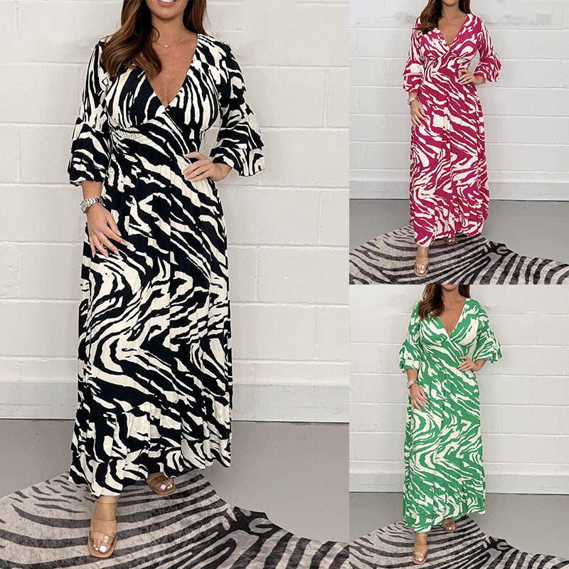Damen Maxikleid mit tiefem V-Ausschnitt und fließendem Schnitt R&B