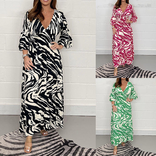 Damen Maxikleid mit tiefem V-Ausschnitt und fließendem Schnitt R&B