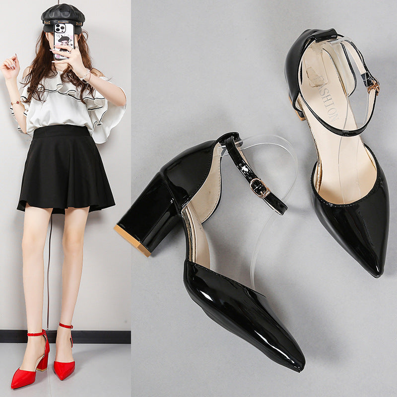 Damen elegante High-Heels mit transparentem Riemen und Blockabsatz R&B