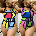 Damen Einteiler Badeanzug mit modernem geometrischem Muster R&B