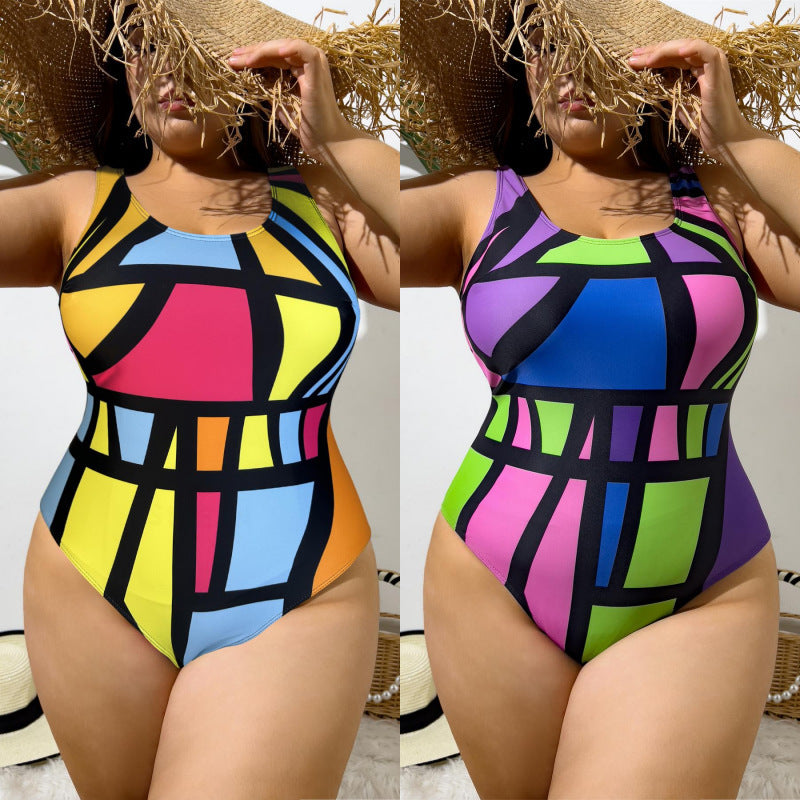 Damen Einteiler Badeanzug mit modernem geometrischem Muster R&B