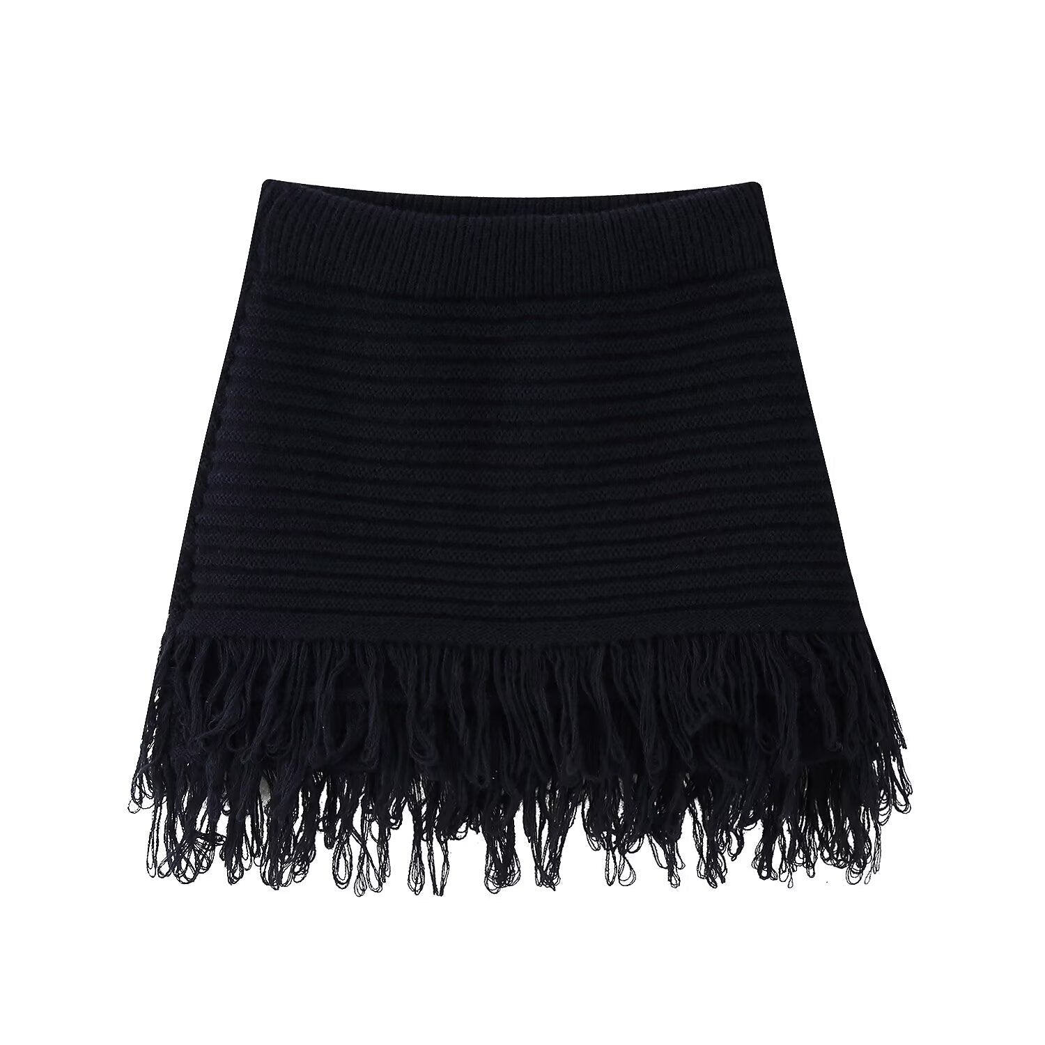 Damen kurzer Strickrock mit Fransen