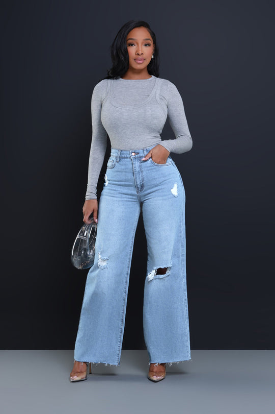Damen Weit geschnittene Jeans mit stylishen Distressed-Details R&B