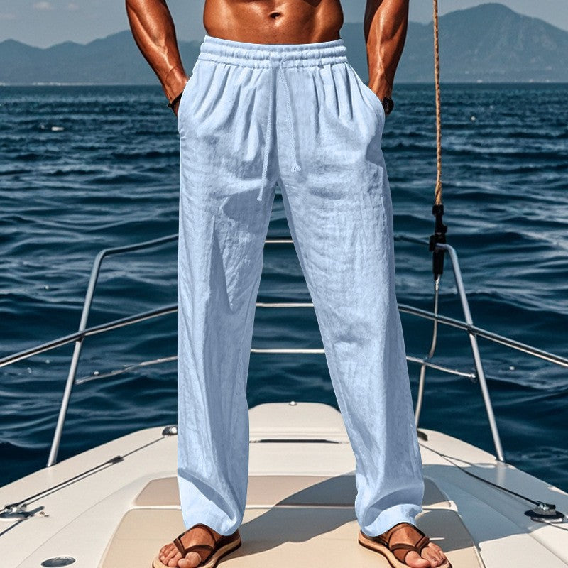 Herren lockere Leinenhose mit elastischem Bund und atmungsaktivem GewR&Be R&B