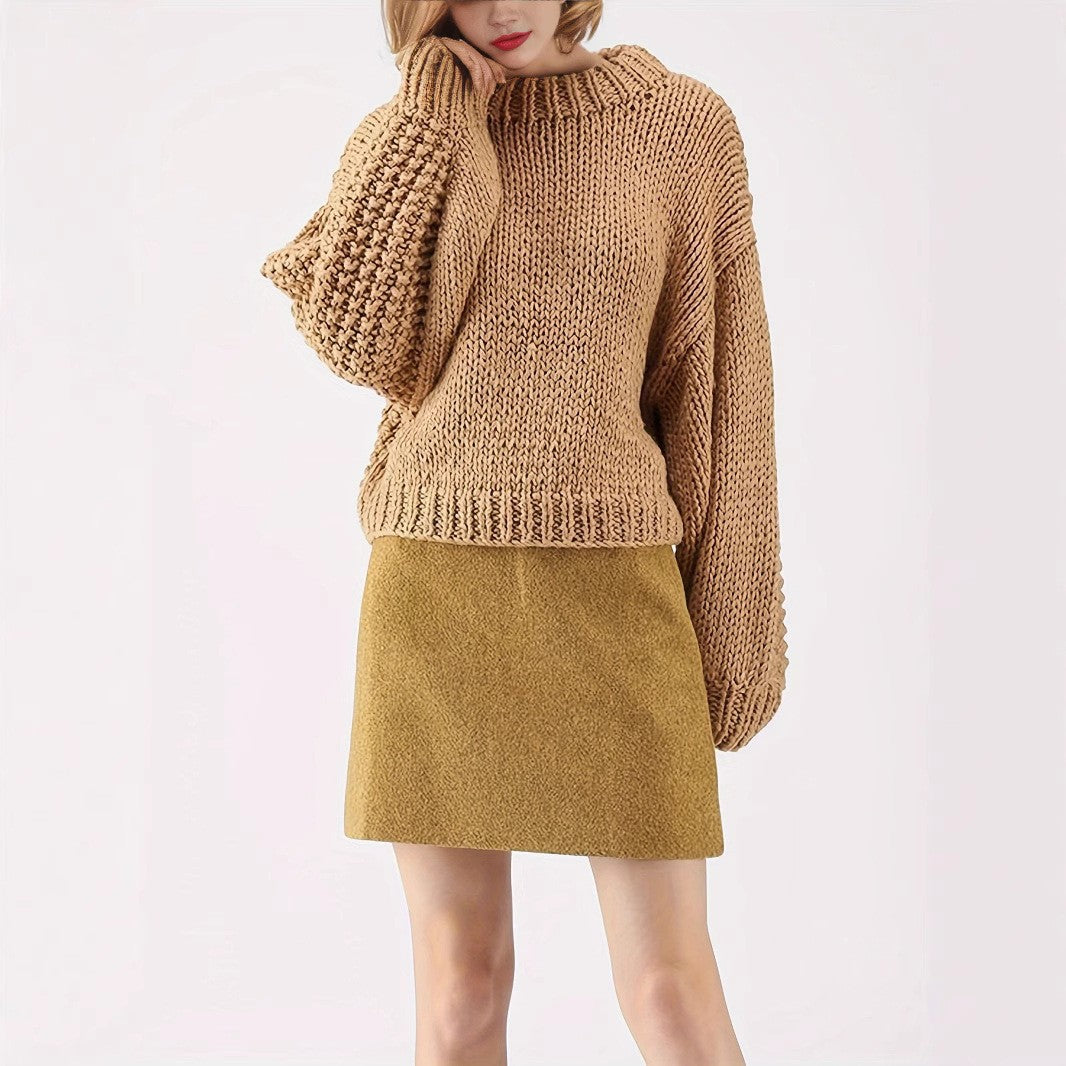 Damen Grobstrickpullover mit weitem Schnitt und Oversized-Ärmeln R&B
