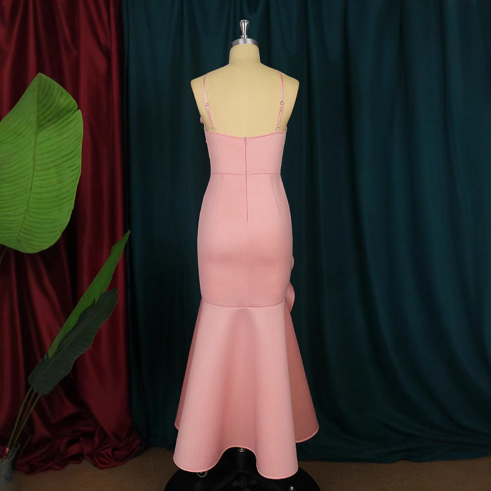 Damen elegantes Abendkleid mit asymmetrischen Rüschen R&B