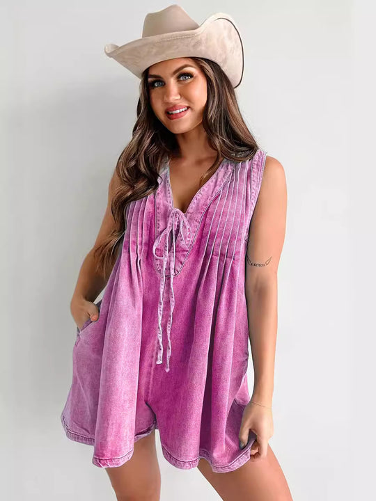 Damen lässiger Jumpsuit mit eleganten Falten und praktischen Taschen R&B