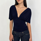 Damen Elegantes Oberteil mit tiefem V-Ausschnitt und lässigem Drapierungsdesign R&B