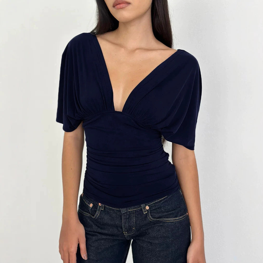 Damen Elegantes Oberteil mit tiefem V-Ausschnitt und lässigem Drapierungsdesign R&B