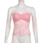 Damen Spitzen-Crop-Top mit elegante Raffung und transparenter Details R&B