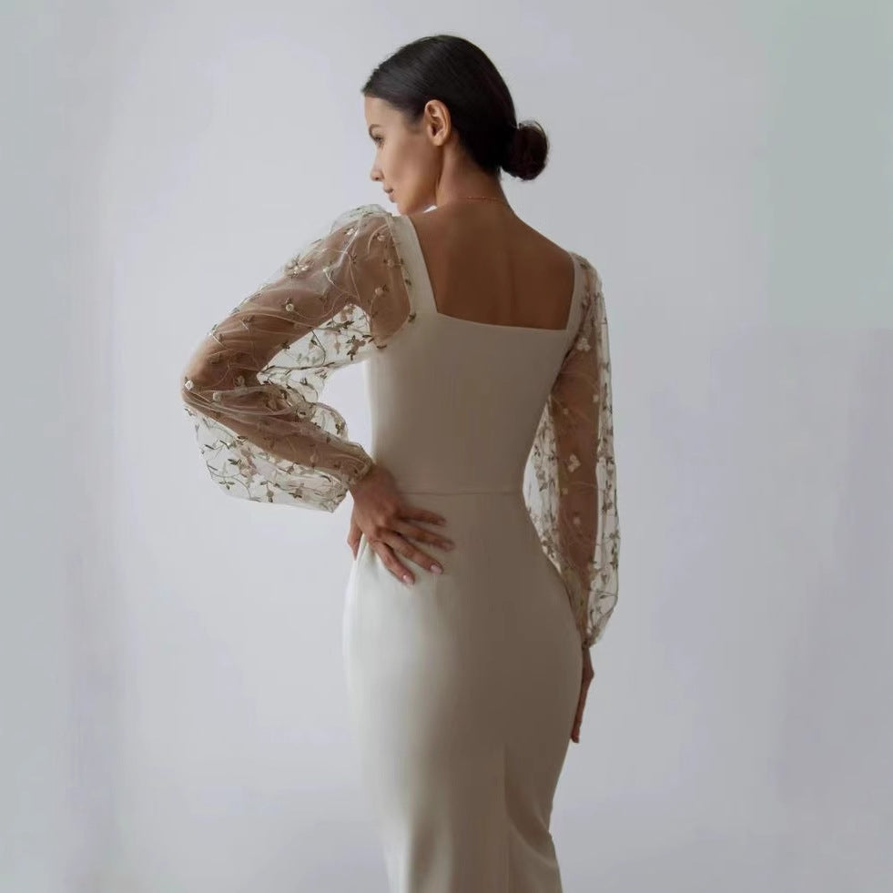 Damen Kleid mit romantischen transparenten Puffärmeln R&B