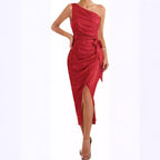 Damen asymmetrisches Abendkleid mit Pailletten und hohem Schlitz R&B