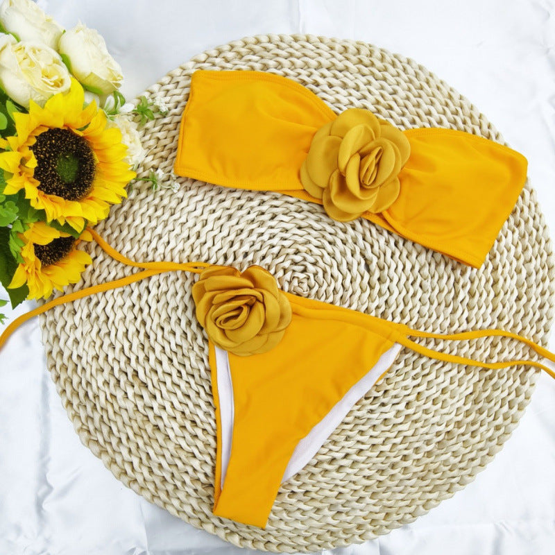 Damen Bandeau-Bikini mit floralem Akzent und verstellbaren Trägern R&B