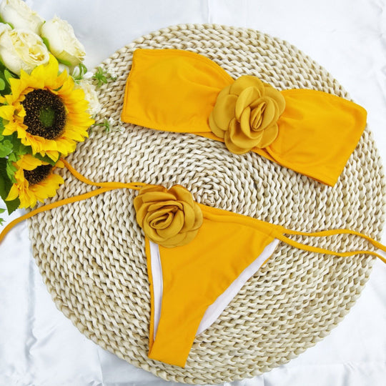 Damen Bandeau-Bikini mit floralem Akzent und verstellbaren Trägern R&B