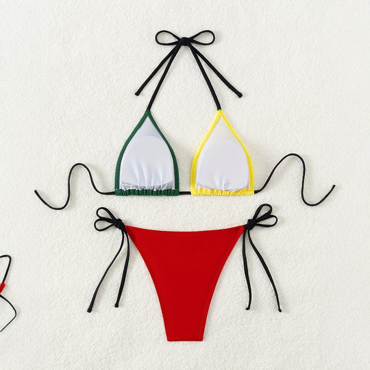 Damen Triangel-Bikini-Set mit modernen Bindebändern R&B