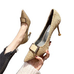Damen elegante spitze Pumps mit Glitzer-Akzent und moderner Schnallenverzierung R&B