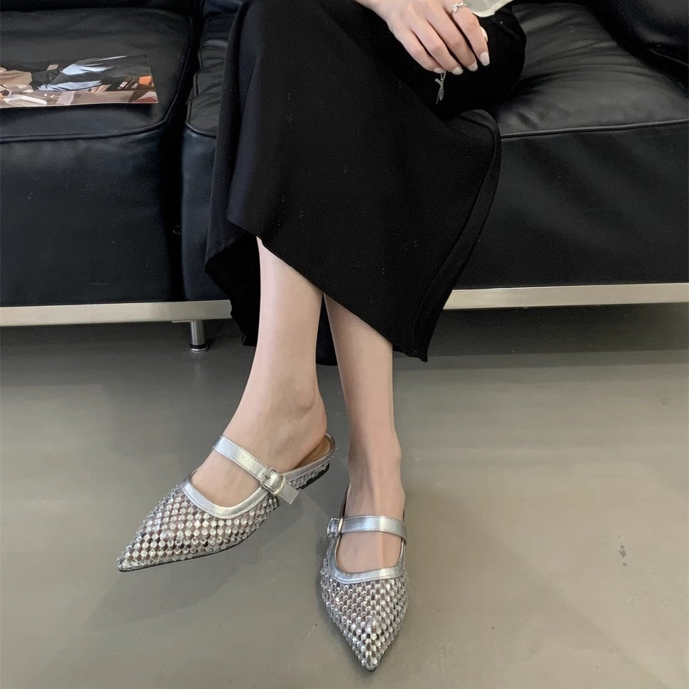 Damen elegante Slingback-Ballerinas mit funkelnden Strassverzierungen R&B