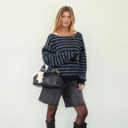 Damen modischer gestreifter Pullover mit lockerer Passform