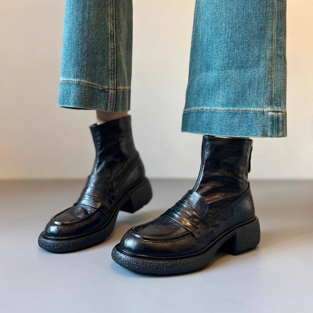 Damen Chunky Ankle Boots mit elegantem Absatz und klassischem Loafer-Design R&B