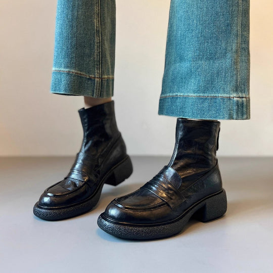 Damen Chunky Ankle Boots mit elegantem Absatz und klassischem Loafer-Design R&B