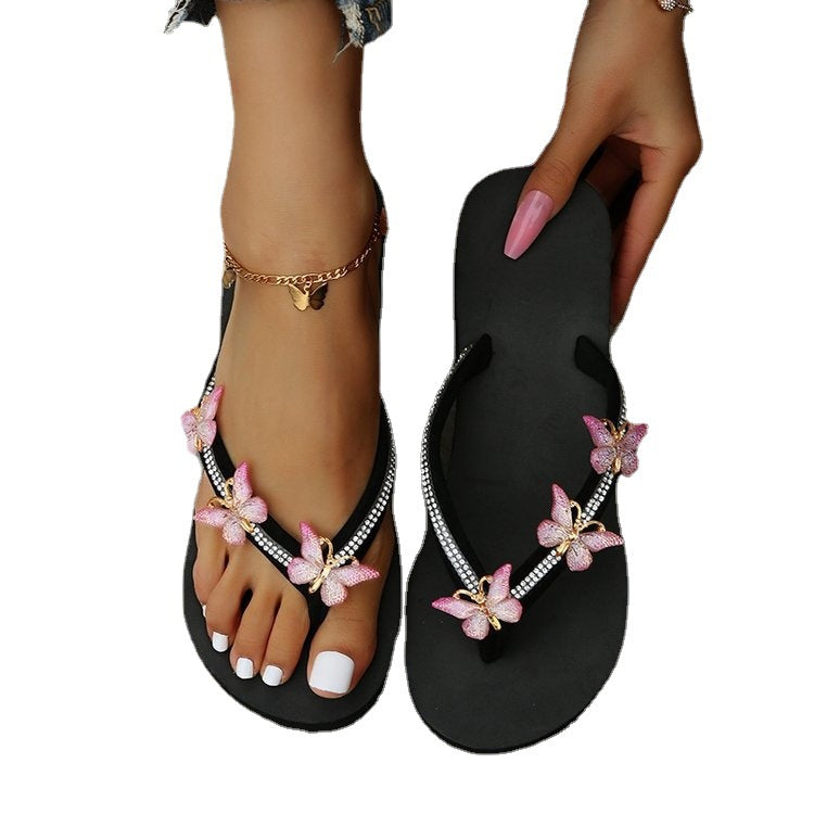 Damen glamouröse Zehentrenner-Sandalen mit floralem Schmuck R&B