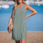 Damen lässiges Strandkleid mit Knopfleiste und V-Ausschnitt R&B