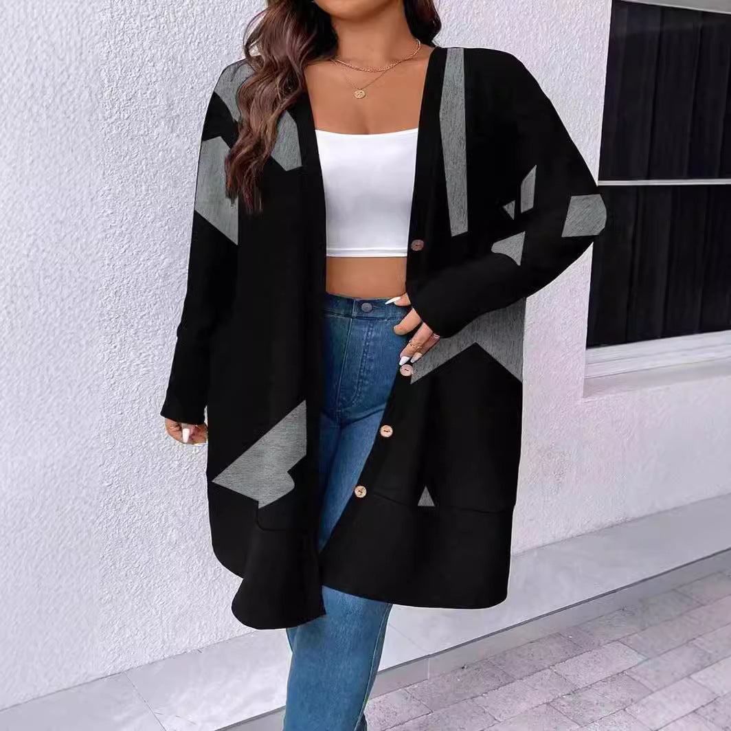 Damen Oversized Strickjacke mit grafischem Design R&B