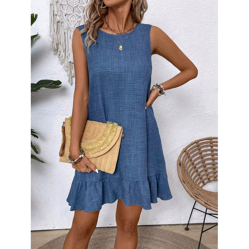 Damen Sommerkleid mit Rüschensaum und ärmellosem Design R&B
