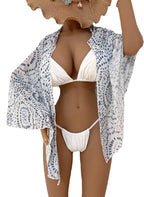 Damen luftiger Strandüberwurf mit asymmetrischen Mustern R&B